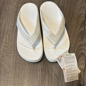 CROCS White Glitter Flip Flops